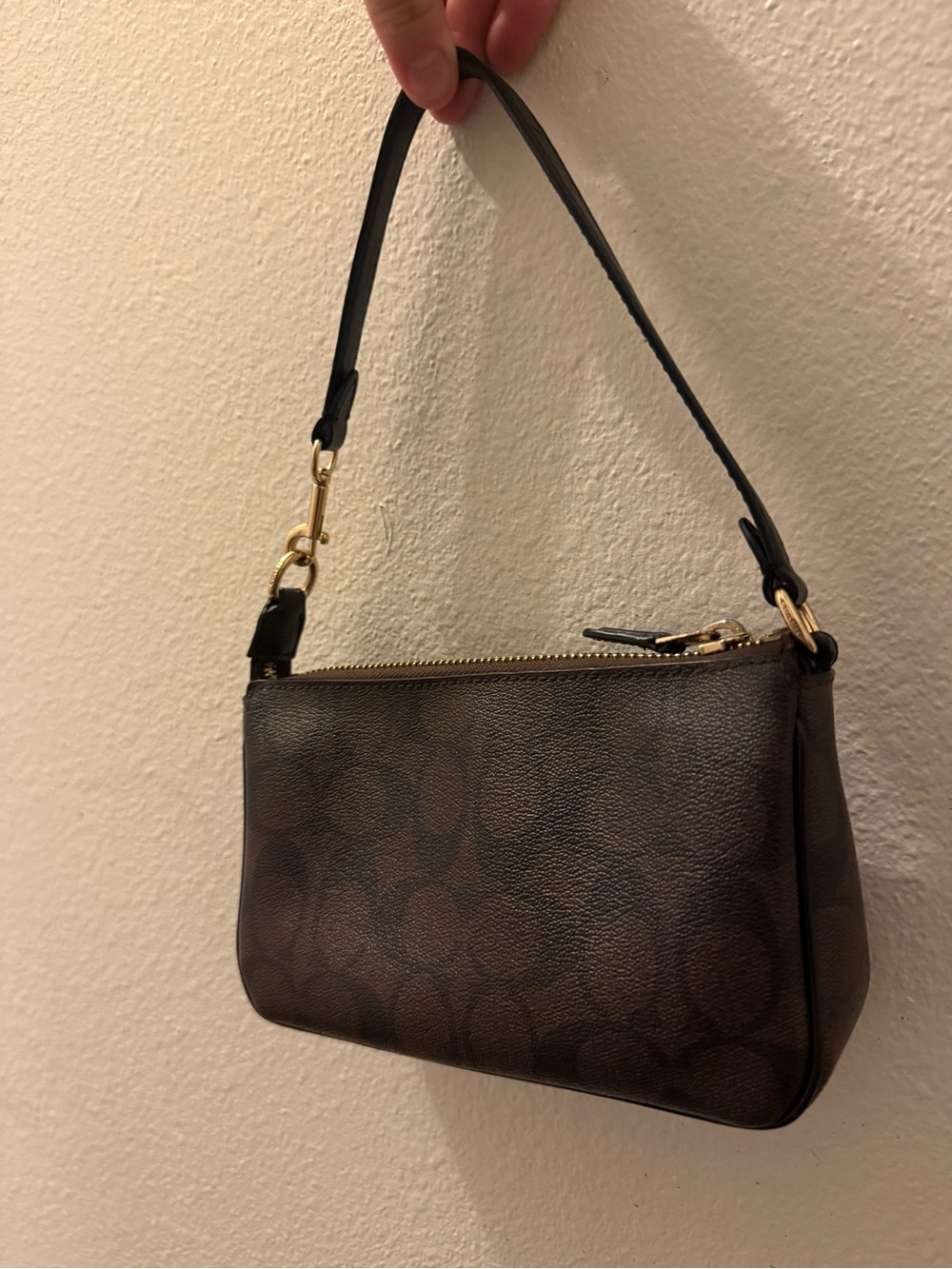 Coach Dark Brown Signature Canvas Shoulder Bag with Black Strap - Picture 4 of 9